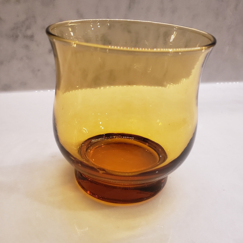 Vintage Libbey Glass Tempo Amber Low Ball Glasses Golden Yellow